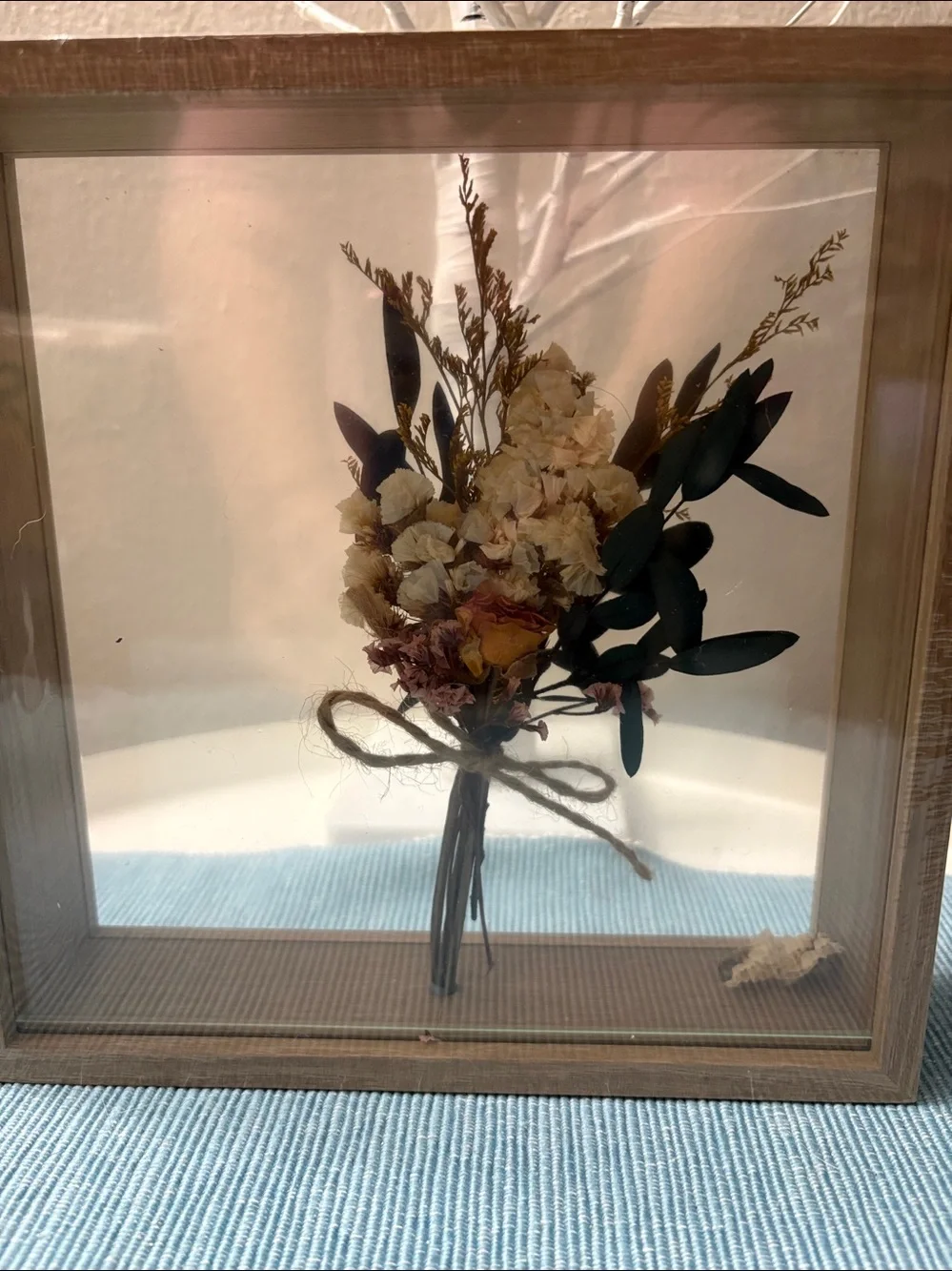 Neutral Wood Framed Preserved Floral Shadow Box -(Home Decor)